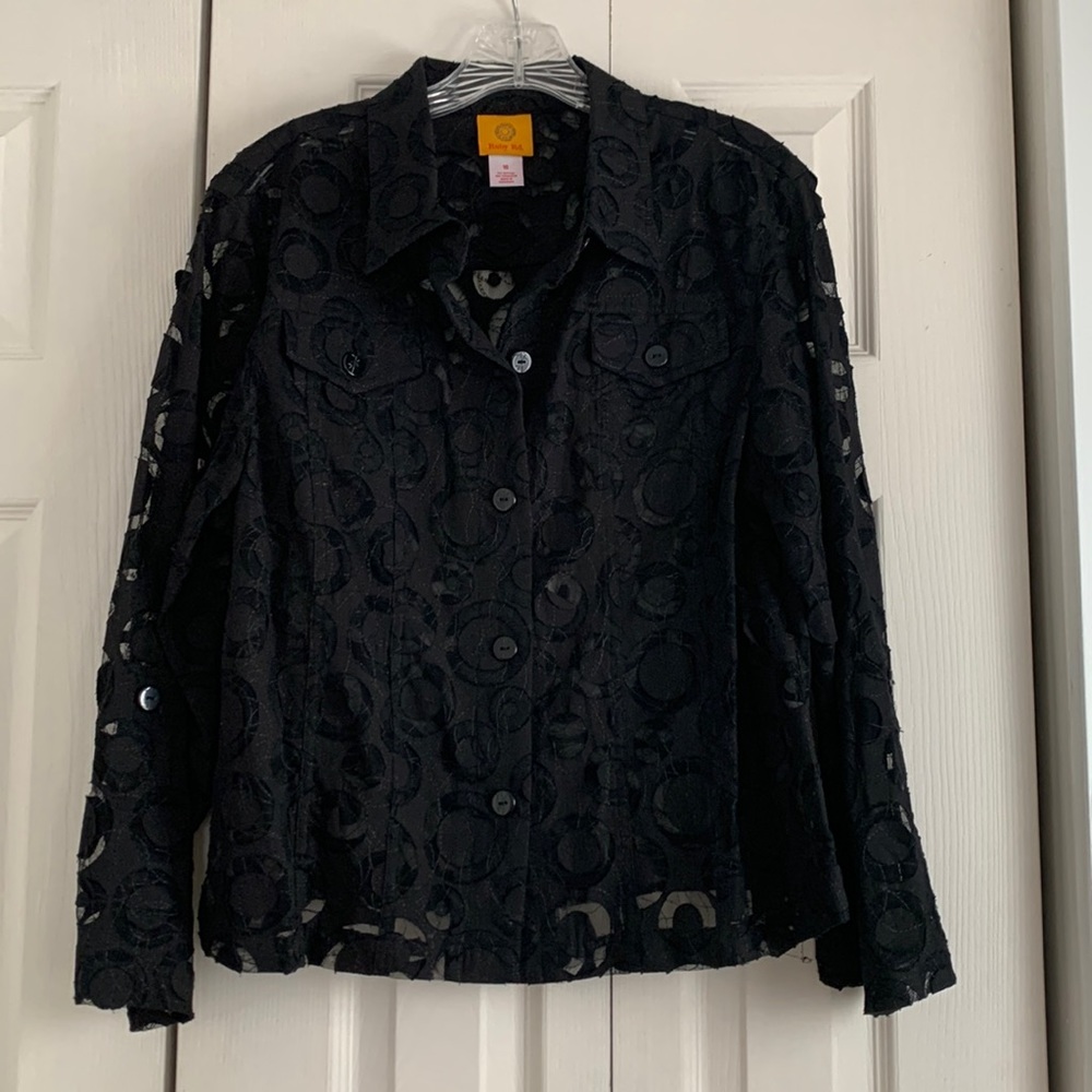 Ruby Rd. Black Lace Button Up Top. Size 16. Nwot - image 1